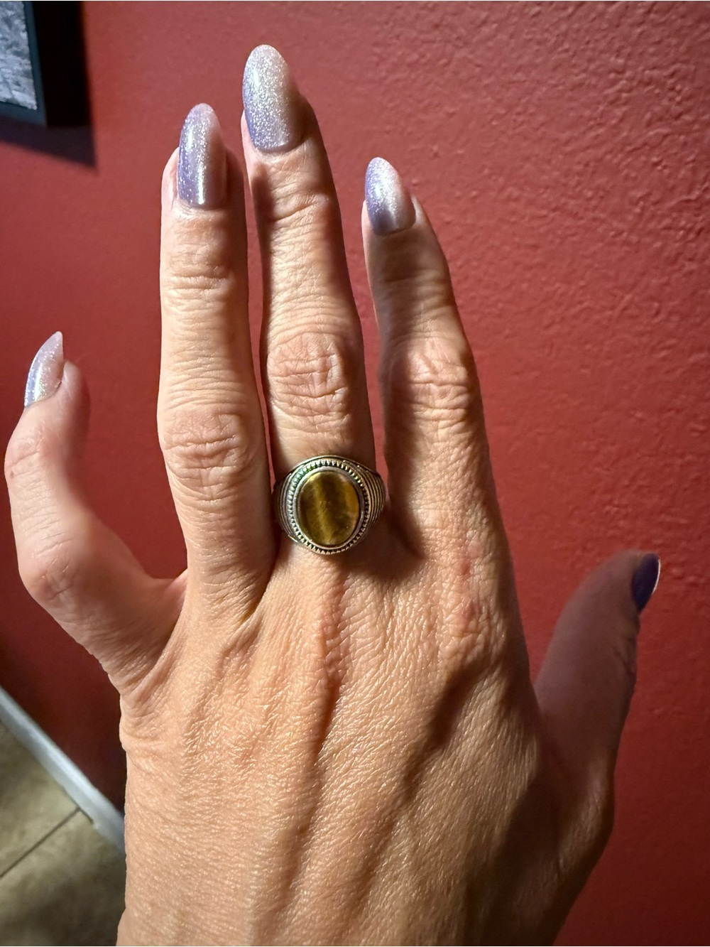 Sterling Silver Tiger's Eye Oval Statement Ring - Brown